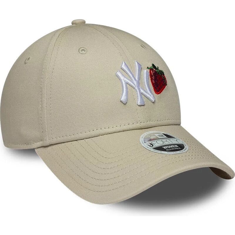 bone-curvo-bege-ajustavel-para-mulheres-9forty-fruit-icon-strawberry-da-new-york-yankees-mlb-da-new-era
