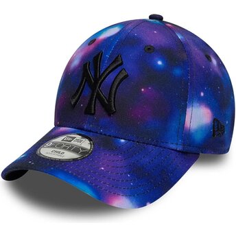 Boné curvo multicolor snapback para criança com logo preto 9FORTY All Over Print Space da New York Yankees MLB da New Era