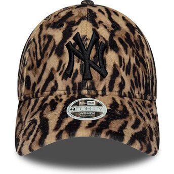 Boné curvo leopardo ajustável para mulheres 9FORTY Ocelot Print da New York Yankees MLB da New Era