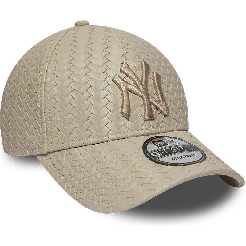 bone-curvo-bege-ajustavel-com-logo-bege-9forty-pu-weave-da-new-york-yankees-mlb-da-new-era