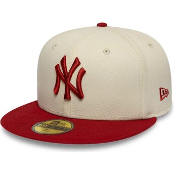 Boné plano bege e vermelho justo com logo vermelho 59FIFTY League Essential da New York Yankees MLB da New Era