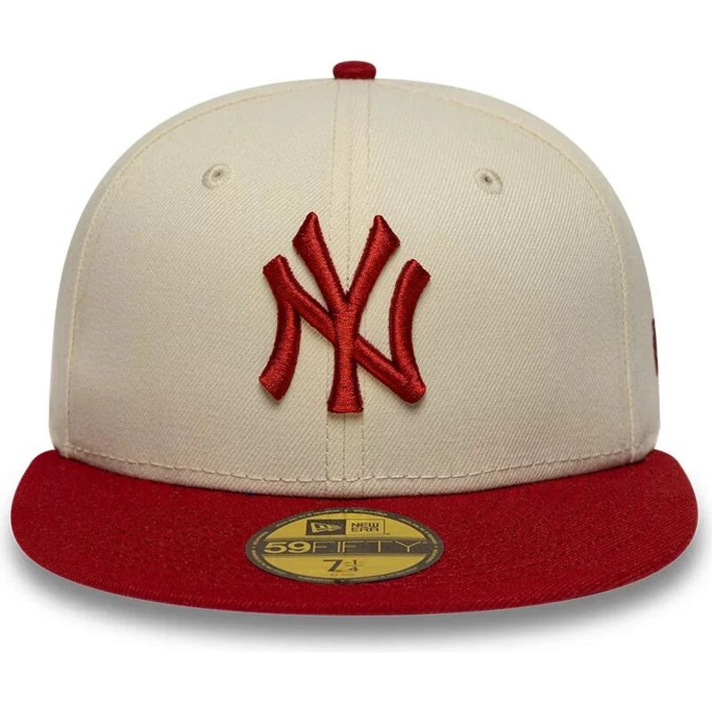 bone-plano-bege-e-vermelho-justo-com-logo-vermelho-59fifty-league-essential-da-new-york-yankees-mlb-da-new-era