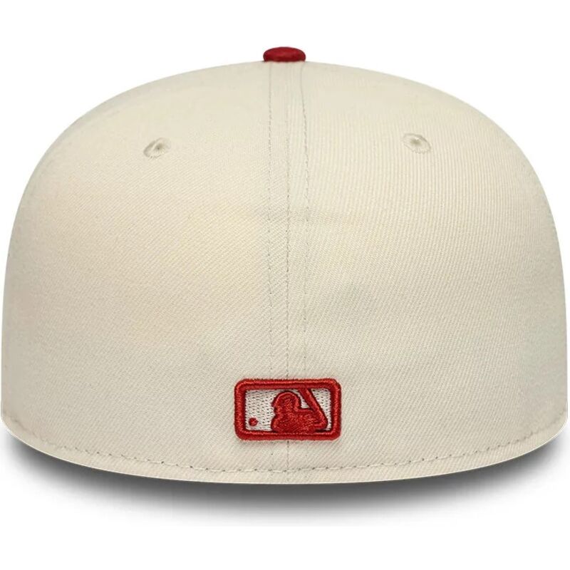bone-plano-bege-e-vermelho-justo-com-logo-vermelho-59fifty-league-essential-da-new-york-yankees-mlb-da-new-era