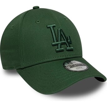 Boné curvo verde escuro ajustável para criança com logo verde 9FORTY League Essential da Los Angeles Dodgers MLB da New Era