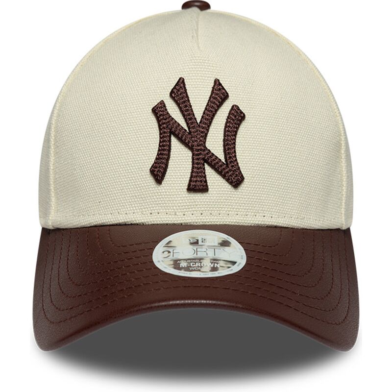 bone-curvo-bege-e-castanho-ajustavel-para-mulheres-9forty-m-crown-fabric-mix-da-new-york-yankees-mlb-da-new-era