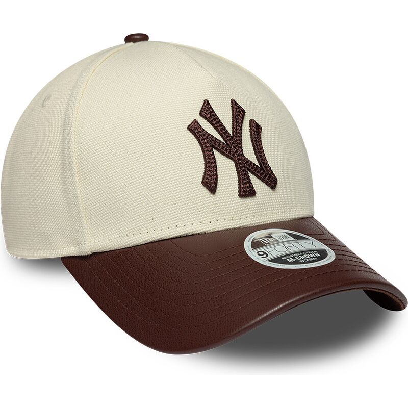 bone-curvo-bege-e-castanho-ajustavel-para-mulheres-9forty-m-crown-fabric-mix-da-new-york-yankees-mlb-da-new-era