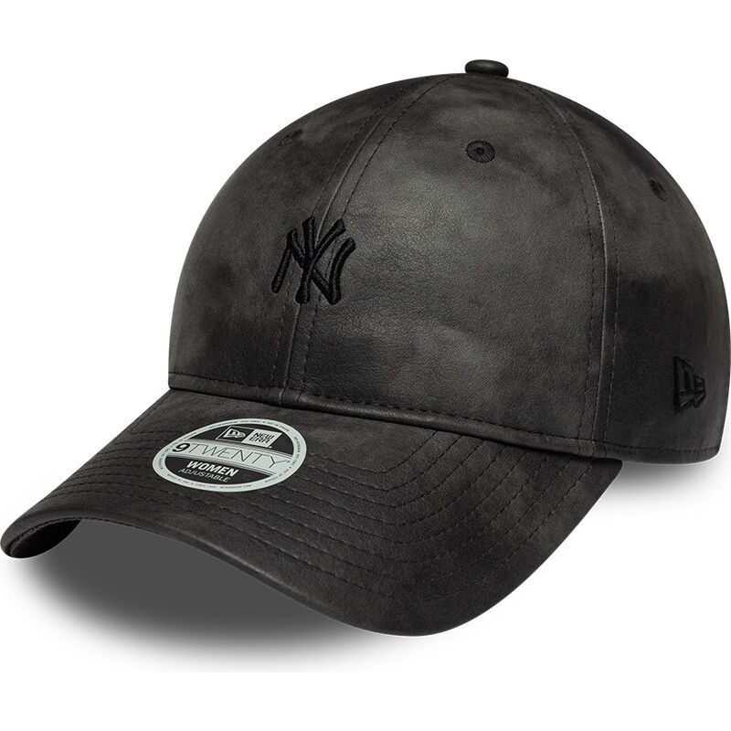 bone-curvo-preto-ajustavel-para-mulheres-com-logo-preto-9twenty-washed-pu-da-new-york-yankees-mlb-da-new-era