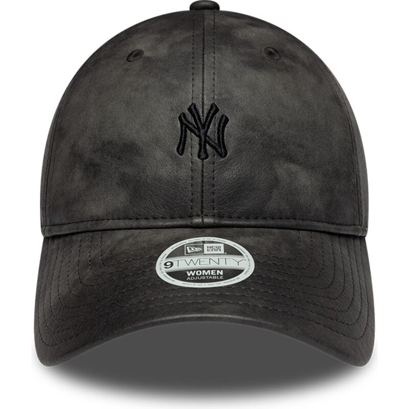 bone-curvo-preto-ajustavel-para-mulheres-com-logo-preto-9twenty-washed-pu-da-new-york-yankees-mlb-da-new-era