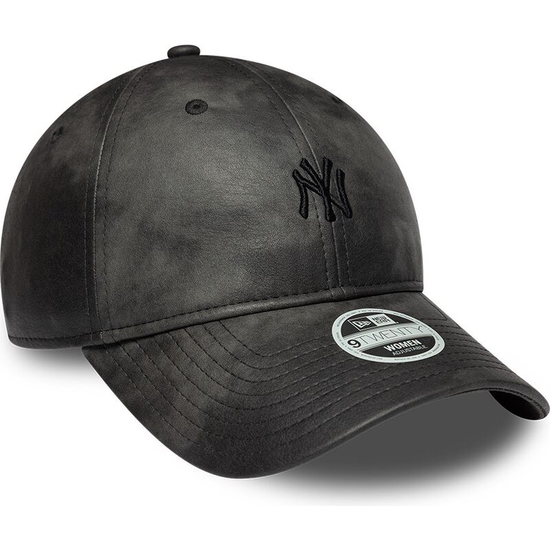 bone-curvo-preto-ajustavel-para-mulheres-com-logo-preto-9twenty-washed-pu-da-new-york-yankees-mlb-da-new-era
