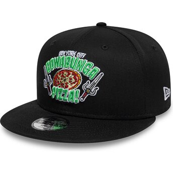 Boné plano preto snapback para criança 9FIFTY Cowabunga Pizza da As Tartarugas Ninja da New Era