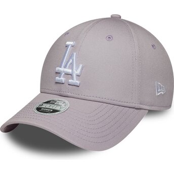 Boné curvo violeta claro ajustável para mulheres 9FORTY League Essential da Los Angeles Dodgers MLB da New Era