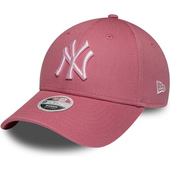 Boné curvo rosa ajustável para mulheres com logo rosa 9FORTY League Essential CAS da New York Yankees MLB da New Era