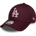 bone-curvo-grena-ajustavel-para-mulheres-com-logo-rosa-9forty-metallic-da-los-angeles-dodgers-mlb-da-new-era