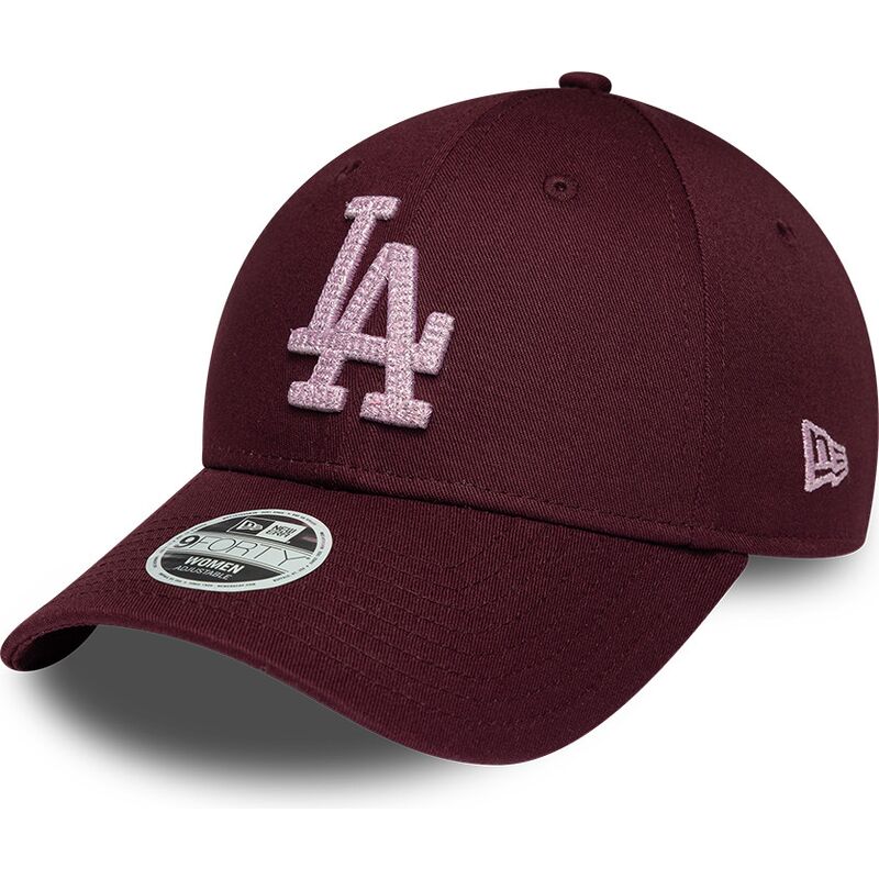 bone-curvo-grena-ajustavel-para-mulheres-com-logo-rosa-9forty-metallic-da-los-angeles-dodgers-mlb-da-new-era