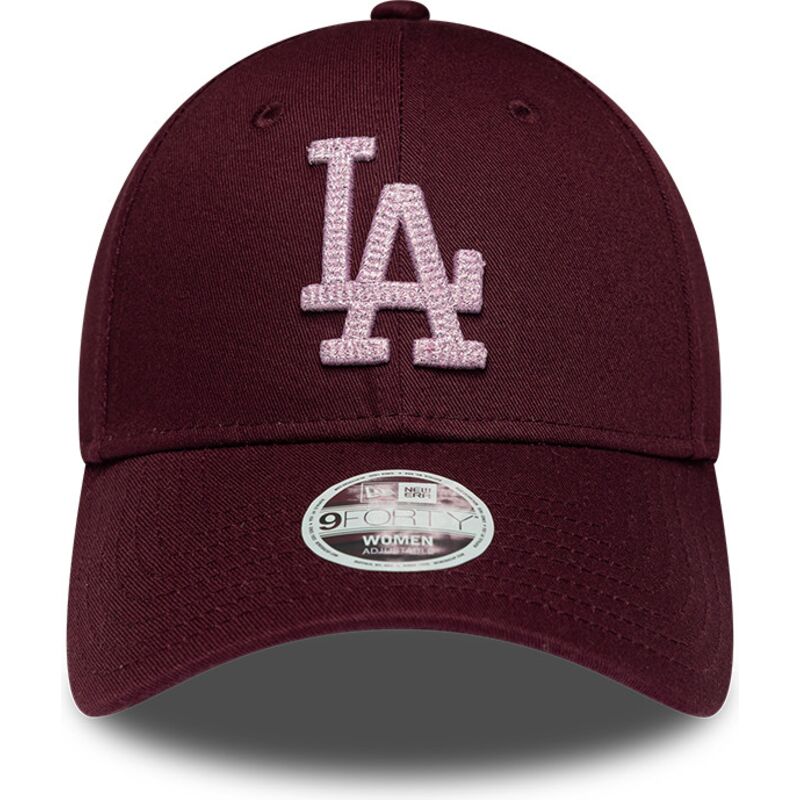bone-curvo-grena-ajustavel-para-mulheres-com-logo-rosa-9forty-metallic-da-los-angeles-dodgers-mlb-da-new-era