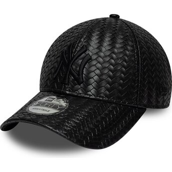 Boné curvo preto snapback com logo preto 9FORTY PU Weave da New York Yankees MLB da New Era