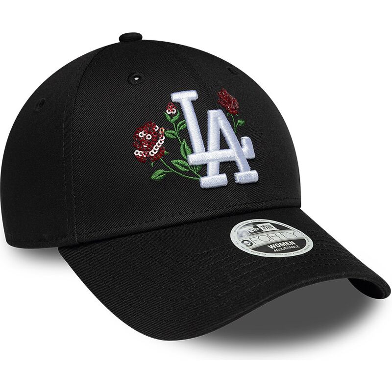 bone-curvo-preto-snapback-para-mulheres-9forty-rose-sequin-da-los-angeles-dodgers-mlb-da-new-era