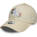 bone-curvo-bege-snapback-para-mulheres-9forty-rose-sequin-da-new-york-yankees-mlb-da-new-era