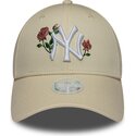 bone-curvo-bege-snapback-para-mulheres-9forty-rose-sequin-da-new-york-yankees-mlb-da-new-era
