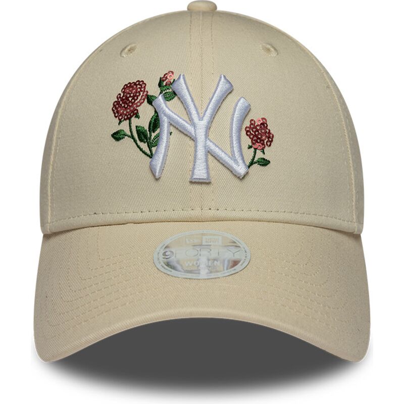 bone-curvo-bege-snapback-para-mulheres-9forty-rose-sequin-da-new-york-yankees-mlb-da-new-era