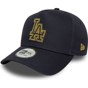 Boné curvo azul marinho snapback com logo dourado E Frame Metallic Outline da Los Angeles Dodgers MLB da New Era