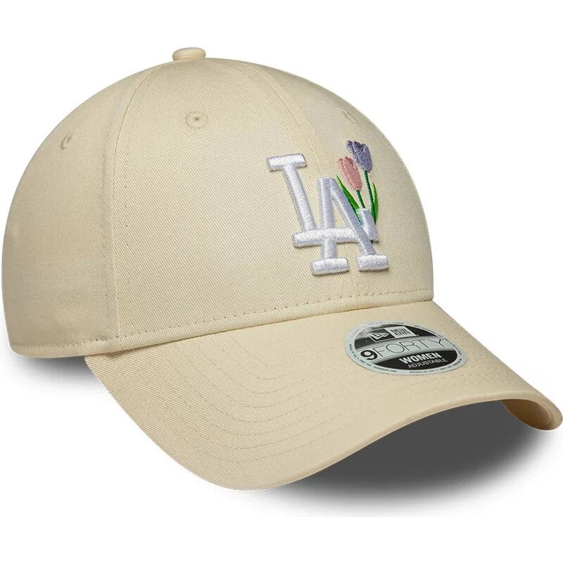 bone-curvo-bege-ajustavel-para-mulheres-9forty-flower-icon-da-los-angeles-dodgers-mlb-da-new-era