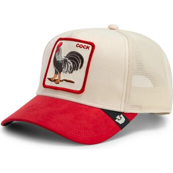 Boné trucker vermelho e bege galo The Suede Rooster Microsuede Cock The Farm da Goorin Bros.