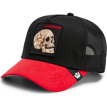 Boné trucker preto e vermelho caveira Cancelled Skull Trucker Microsuede The Farm da Goorin Bros.