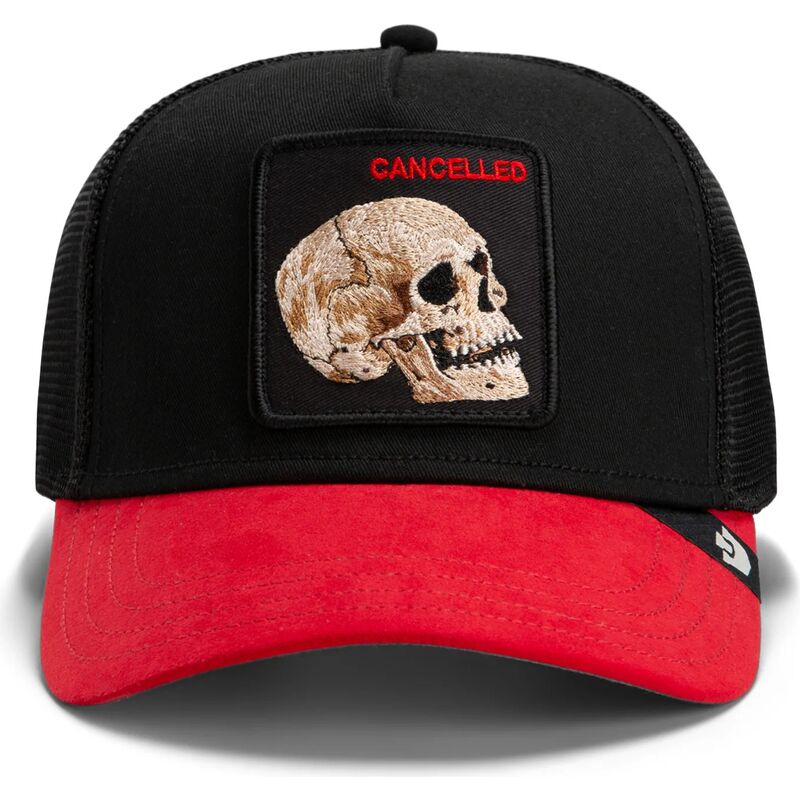 bone-trucker-preto-e-vermelho-caveira-cancelled-skull-trucker-microsuede-the-farm-da-goorin-bros