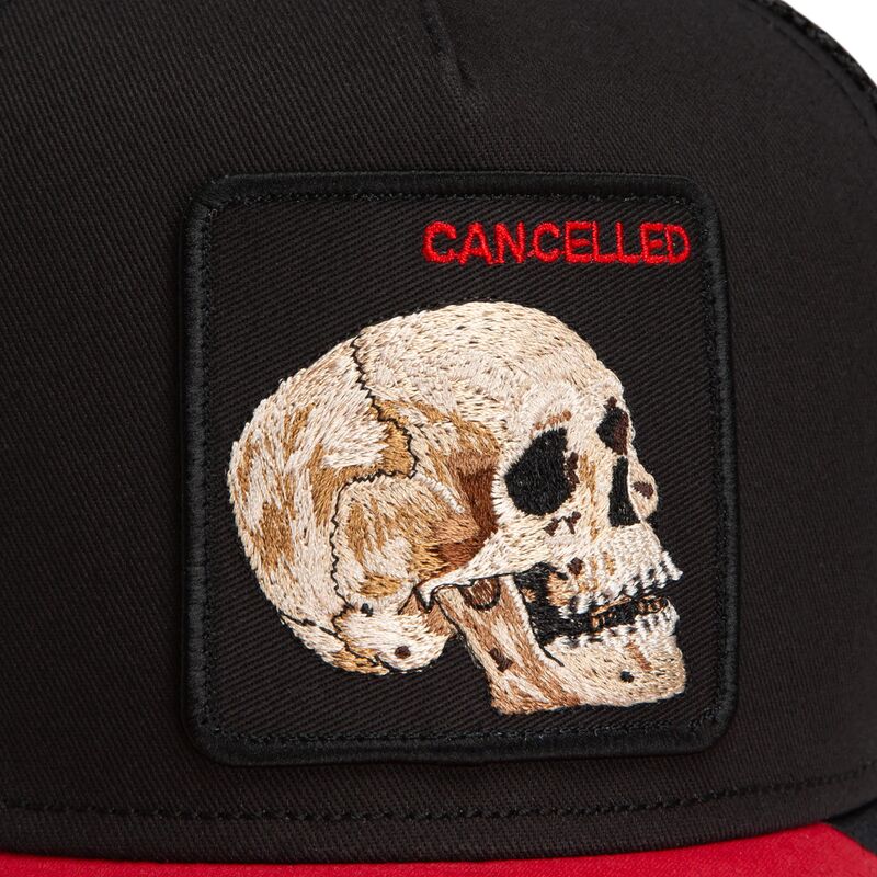 bone-trucker-preto-e-vermelho-caveira-cancelled-skull-trucker-microsuede-the-farm-da-goorin-bros