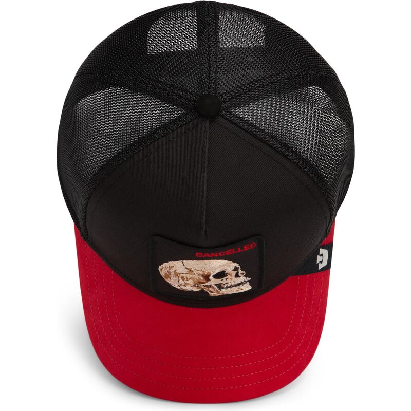 bone-trucker-preto-e-vermelho-caveira-cancelled-skull-trucker-microsuede-the-farm-da-goorin-bros