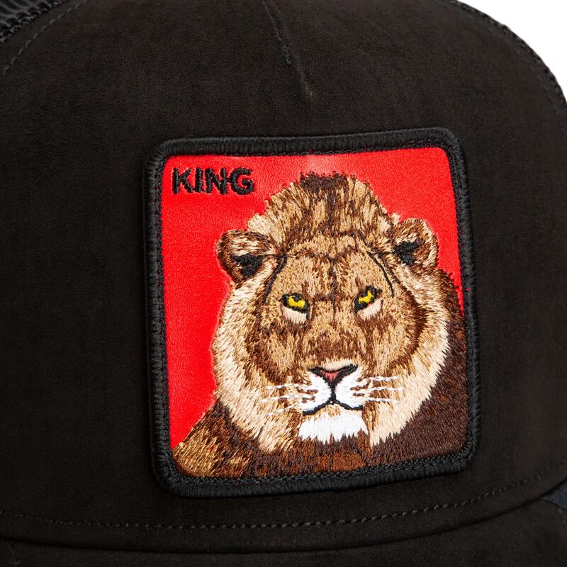 bone-trucker-preto-e-vermelho-leao-re-leaone-rosso-microsuede-king-the-farm-da-goorin-bros