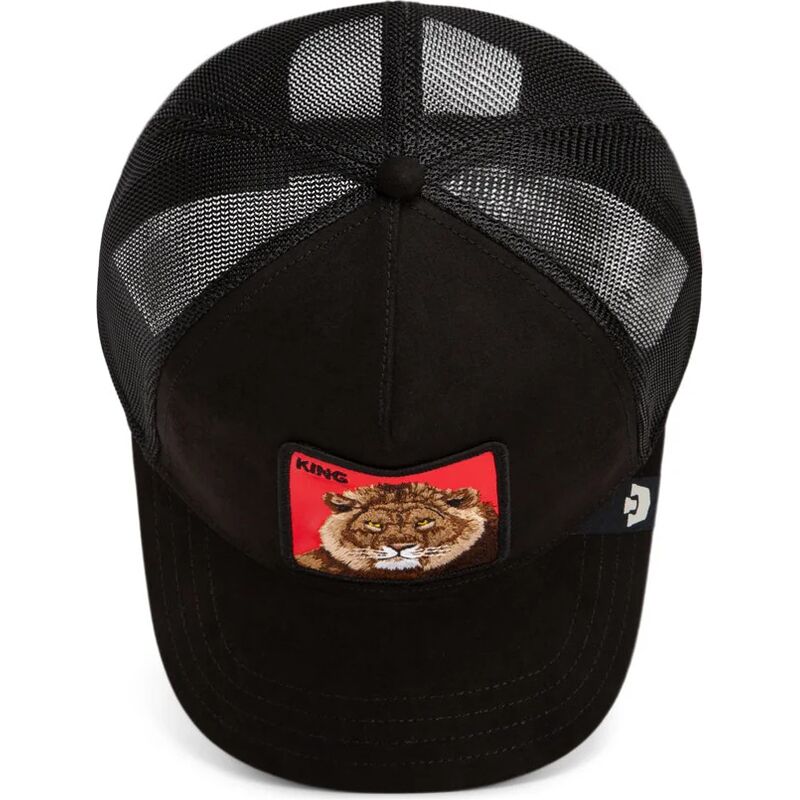 bone-trucker-preto-e-vermelho-leao-re-leaone-rosso-microsuede-king-the-farm-da-goorin-bros