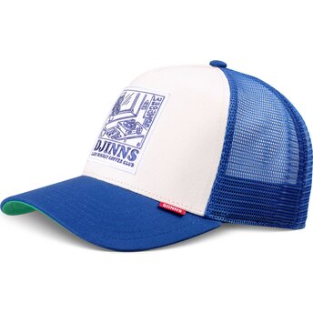 Boné trucker branco e azul HFT LSCC Lazy Sunday Coffee Club Record da Djinns