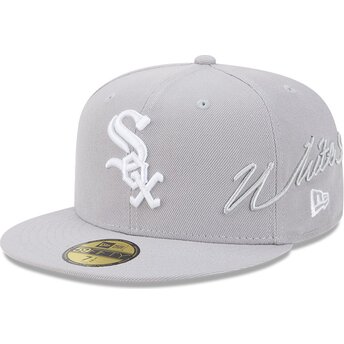 Boné plano cinza justo 59FIFTY Side Script da Chicago White Sox MLB da New Era
