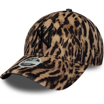 Boné curvo leopardo ajustável para mulheres 9FORTY Ocelot Print da New York Yankees MLB da New Era