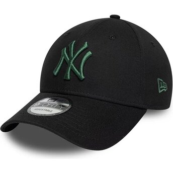 Boné curvo preto ajustável com logo verde escuro 9FORTY League Essential da New York Yankees MLB da New Era