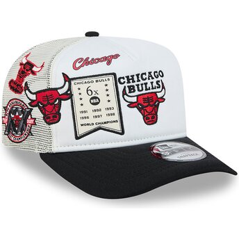 Boné trucker branco e preto Hardwood Classics 9FIFTY A Frame Precurved da Chicago Bulls NBA da New Era
