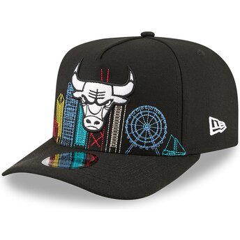 Boné curvo preto snapback 9FIFTY A Frame Precurved Skyline da Chicago Bulls NBA da New Era
