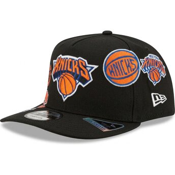 Boné curvo preto snapback 9FIFTY A Frame Precurved Multi Patches da New York Knicks NBA da New Era
