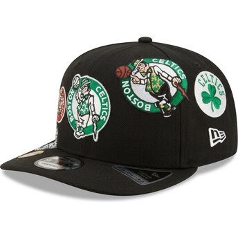 Boné curvo preto snapback 9FIFTY A Frame Precurved Multi Patch da Boston Celtics NBA da New Era