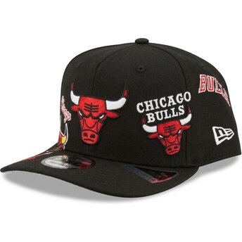 Boné curvo preto snapback 9FIFTY A Frame Precurved Multi Patch da Chicago Bulls NBA da New Era