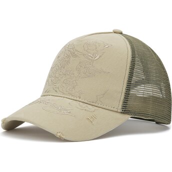 Boné trucker khaki Outline Dragon da Ed Hardy