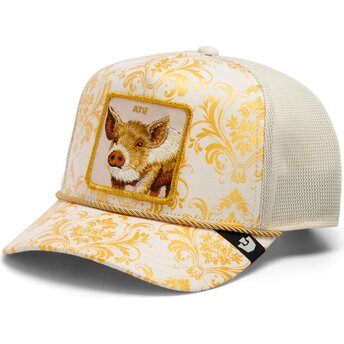 Boné trucker dourado e branco porco Ate Gilded Beast The Farm da Goorin Bros.