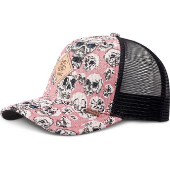 Boné trucker rosa e preto HFT Crasy Sofa Skull da Djinns