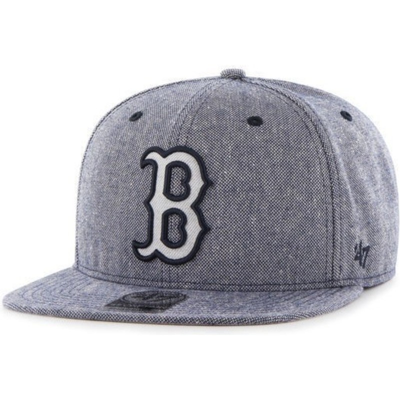 bone-plano-azul-marinho-snapback-com-tecido-vaqueiro-dos-mlb-boston-red-sox-da-47-brand