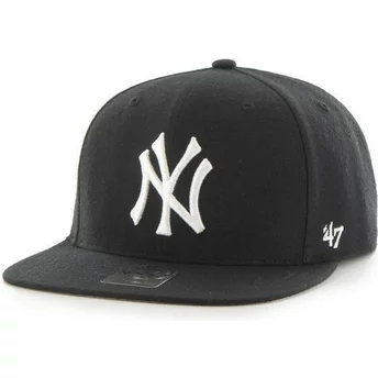Boné plano preto snapback liso dos MLB New York Yankees da 47 Brand