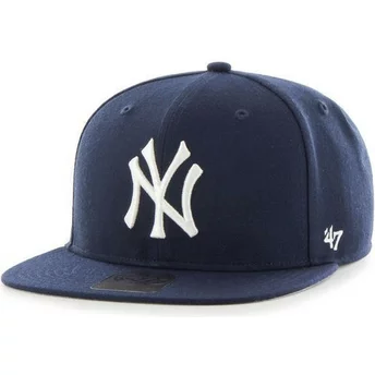 Boné plano azul marinho snapback liso dos MLB New York Yankees da 47 Brand